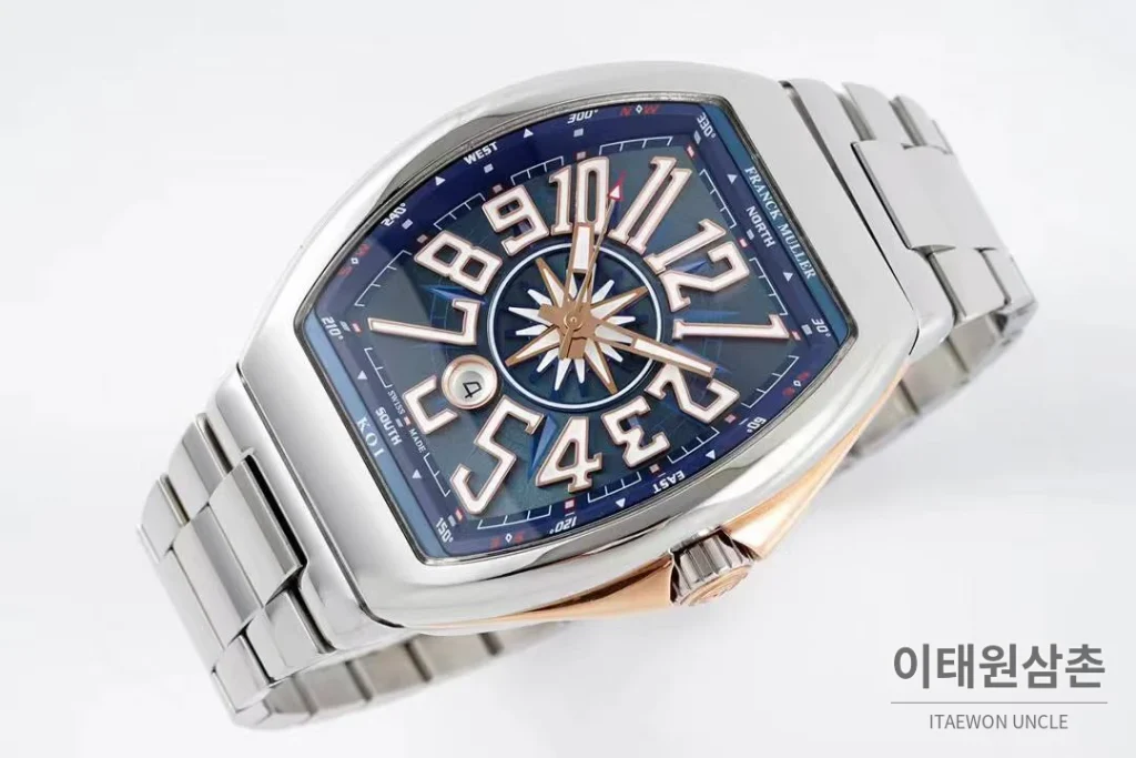 프랭크뮬러 뱅가드 요팅 스틸 블루다이얼 오토매틱 54mm 투톤 브레이슬릿 실버 베젤