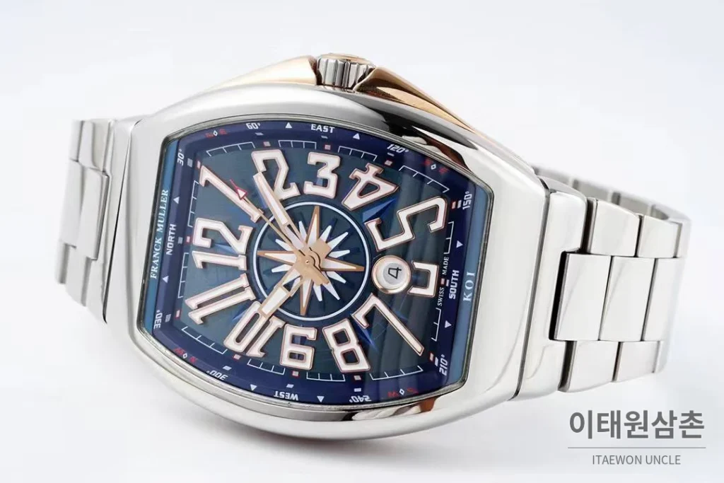 프랭크뮬러 뱅가드 요팅 스틸 블루다이얼 오토매틱 54mm 투톤 브레이슬릿 실버 베젤