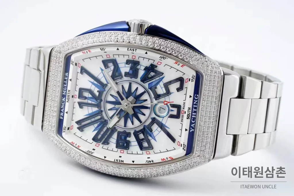 프랭크뮬러 뱅가드 요팅 스틸 블루다이얼 오토매틱 54mm 스틸 브레이슬릿 실버 베젤