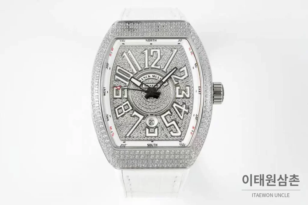 프랭크뮬러 뱅가드 요팅 V45 블루다이얼 오토매틱 54mm 화이트 러버 스트랩 실버 베젤 (2)