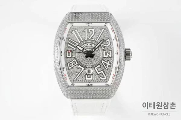 프랭크뮬러 뱅가드 요팅 V45 블루다이얼 오토매틱 54mm 화이트 러버 스트랩 실버 베젤 (2)