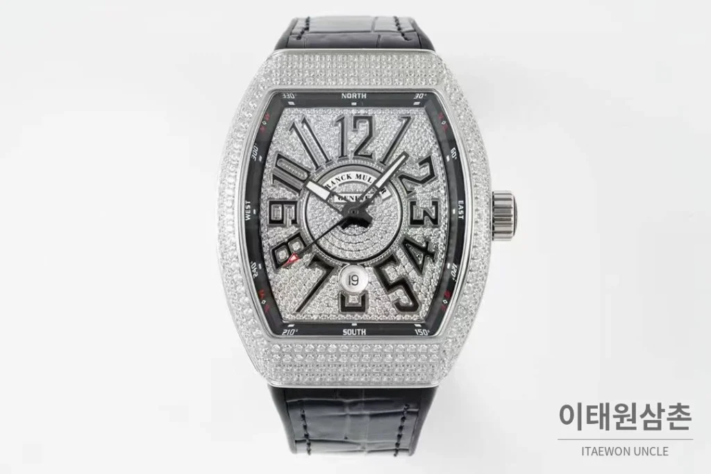 프랭크뮬러 뱅가드 요팅 V45 블루다이얼 오토매틱 54mm 블랙 가죽 스트랩 실버 베젤