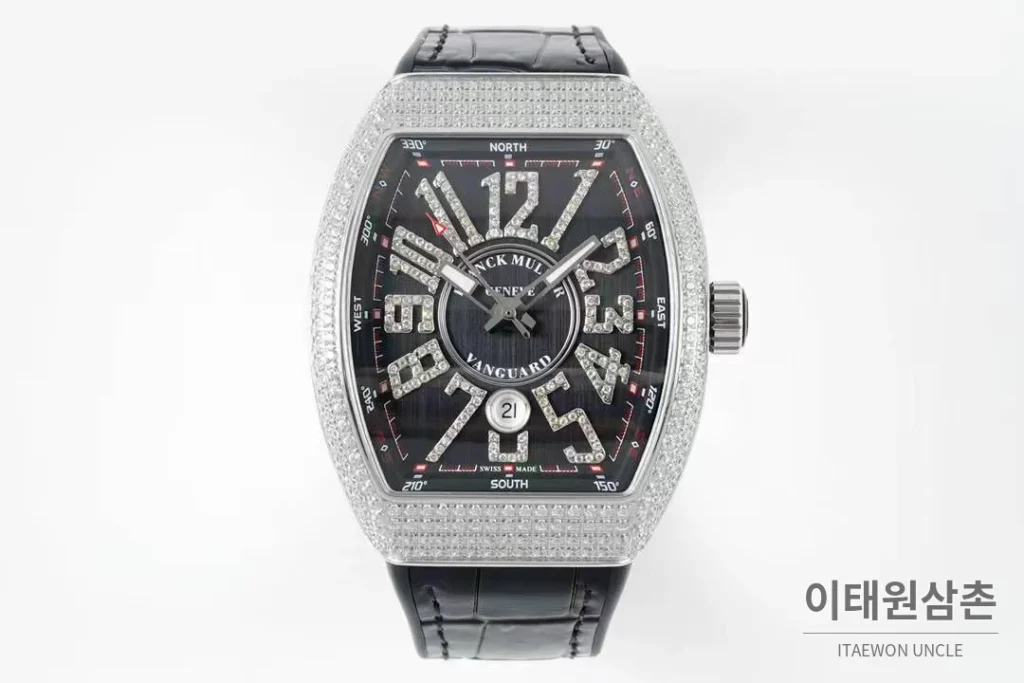 프랭크뮬러 뱅가드 요팅 V45 블루다이얼 오토매틱 54mm 블랙 가죽 스트랩 실버 베젤 (2)