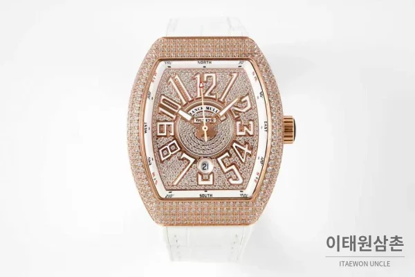 프랭크뮬러 뱅가드 요팅 V45 블루다이얼 오토매틱 54mm 화이트 러버 스트랩 로즈골드 베젤