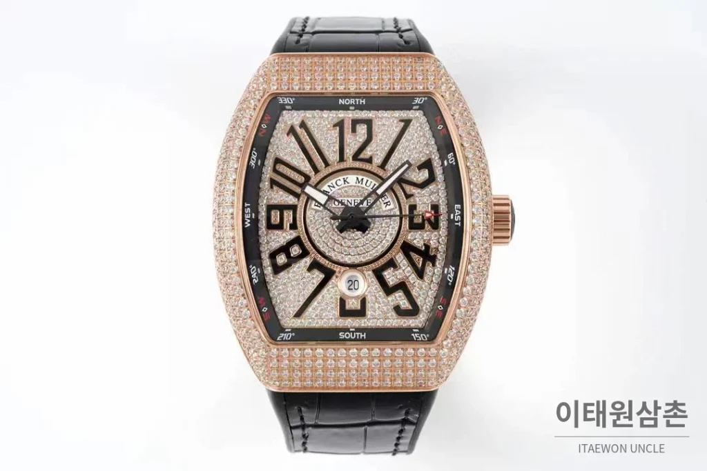프랭크뮬러 뱅가드 요팅 V45 블루다이얼 오토매틱 54mm 블랙 가죽 스트랩 로즈골드 베젤