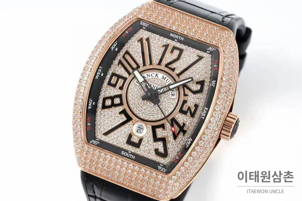 프랭크뮬러 뱅가드 요팅 V45 블루다이얼 오토매틱 54mm 블랙 가죽 스트랩 로즈골드 베젤
