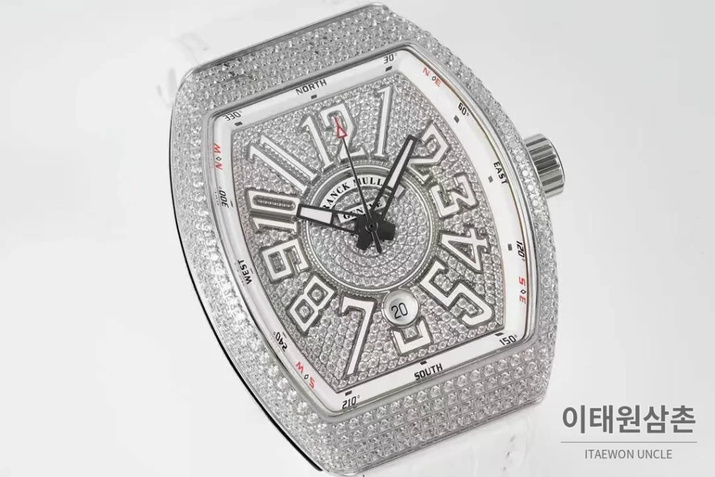 프랭크뮬러 뱅가드 요팅 V45 블루다이얼 오토매틱 54mm 화이트 러버 스트랩 실버 베젤 (2)