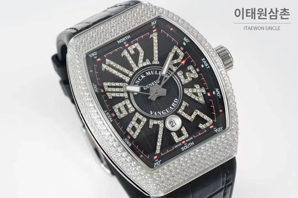 프랭크뮬러 뱅가드 요팅 V45 블루다이얼 오토매틱 54mm 블랙 가죽 스트랩 실버 베젤 (2)