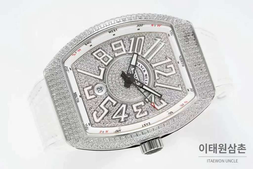 프랭크뮬러 뱅가드 요팅 V45 블루다이얼 오토매틱 54mm 화이트 러버 스트랩 실버 베젤 (2)