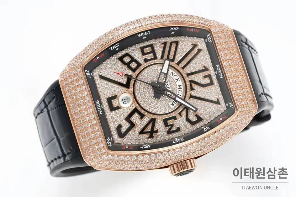 프랭크뮬러 뱅가드 요팅 V45 블루다이얼 오토매틱 54mm 블랙 가죽 스트랩 로즈골드 베젤