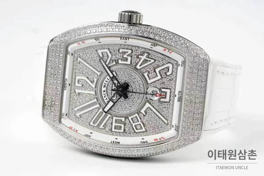 프랭크뮬러 뱅가드 요팅 V45 블루다이얼 오토매틱 54mm 화이트 러버 스트랩 실버 베젤 (2)