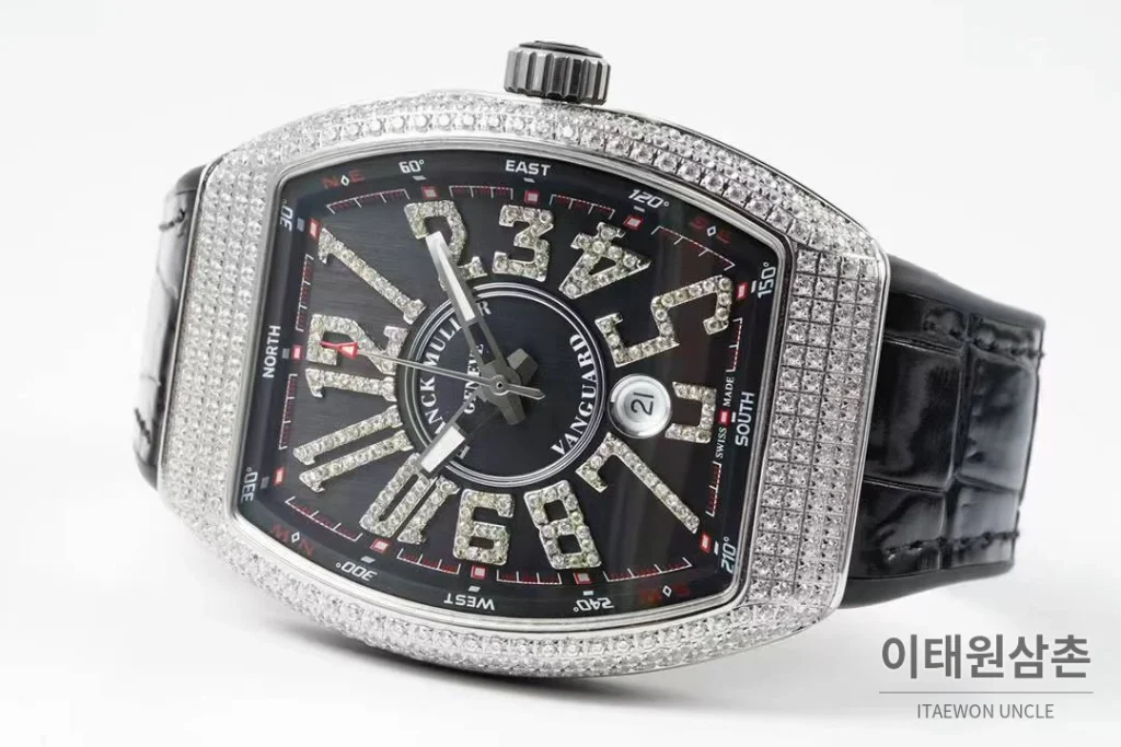 프랭크뮬러 뱅가드 요팅 V45 블루다이얼 오토매틱 54mm 블랙 가죽 스트랩 실버 베젤 (2)