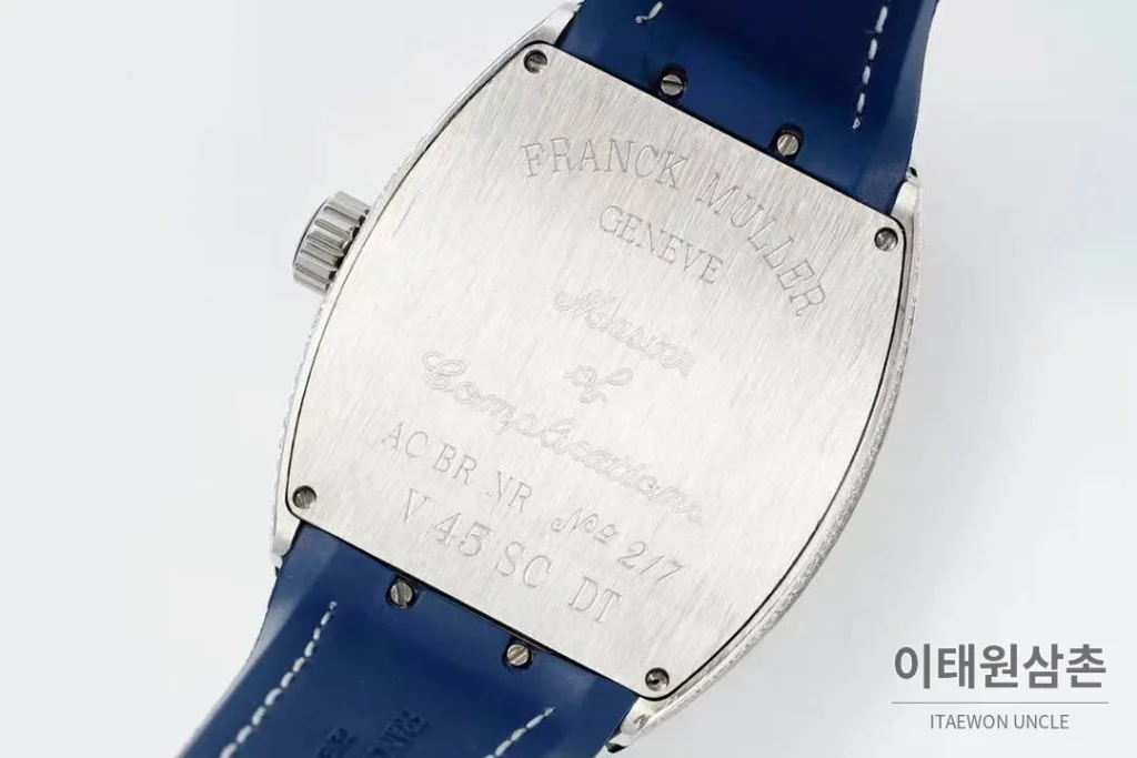 프랭크뮬러 뱅가드 요팅 V45 블루다이얼 오토매틱 54mm 네이비 가죽 스트랩 실버 베젤