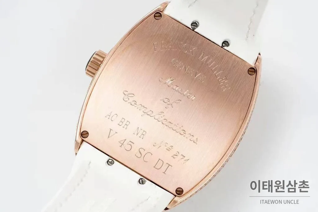 프랭크뮬러 뱅가드 요팅 V45 블루다이얼 오토매틱 54mm 화이트 러버 스트랩 로즈골드 베젤