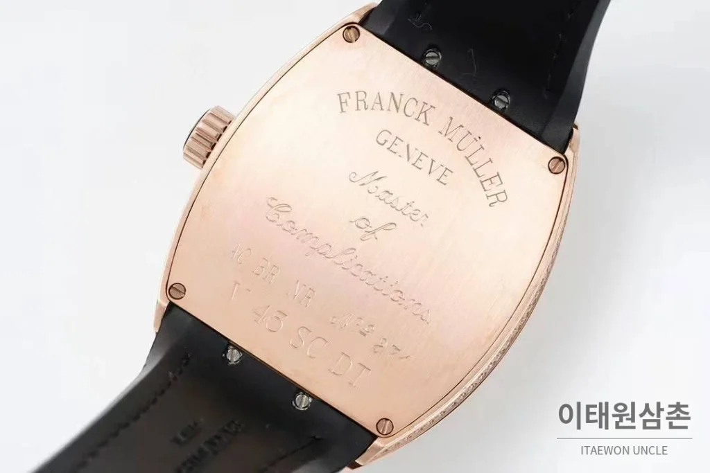 프랭크뮬러 뱅가드 요팅 V45 블루다이얼 오토매틱 54mm 블랙 가죽 스트랩 로즈골드 베젤