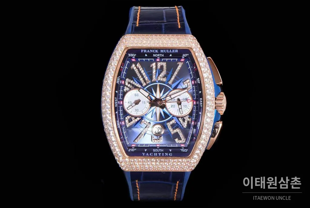 프랭크뮬러 뱅가드 요팅 V45 블루 다이얼 크로노그래프 오토매틱 54mm 네이비 러버 스트랩 로즈골드 베젤 (2)
