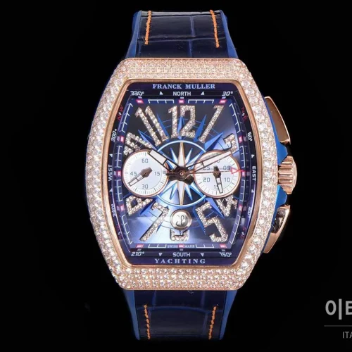 프랭크뮬러 뱅가드 요팅 V45 블루 다이얼 크로노그래프 오토매틱 54mm 네이비 러버 스트랩 로즈골드 베젤 (2)
