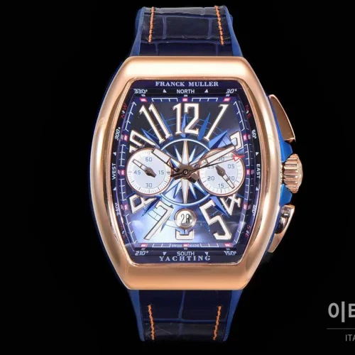 프랭크뮬러 뱅가드 요팅 V45 블루 다이얼 크로노그래프 오토매틱 54mm 네이비 러버 스트랩 로즈골드 베젤 (3)