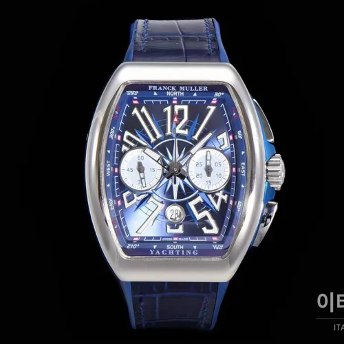 프랭크뮬러 뱅가드 요팅 V45 블루 다이얼 크로노그래프 오토매틱 54mm 블루 가죽 스트랩