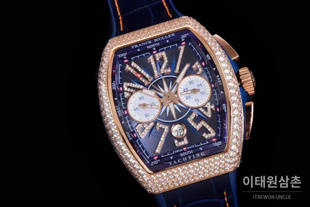 프랭크뮬러 뱅가드 요팅 V45 블루 다이얼 크로노그래프 오토매틱 54mm 네이비 러버 스트랩 로즈골드 베젤 (2)