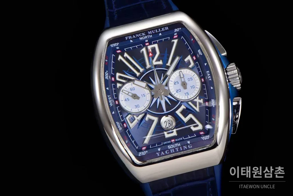 프랭크뮬러 뱅가드 요팅 V45 블루 다이얼 크로노그래프 오토매틱 54mm 블루 가죽 스트랩