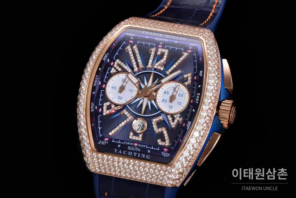 프랭크뮬러 뱅가드 요팅 V45 블루 다이얼 크로노그래프 오토매틱 54mm 네이비 러버 스트랩 로즈골드 베젤 (2)