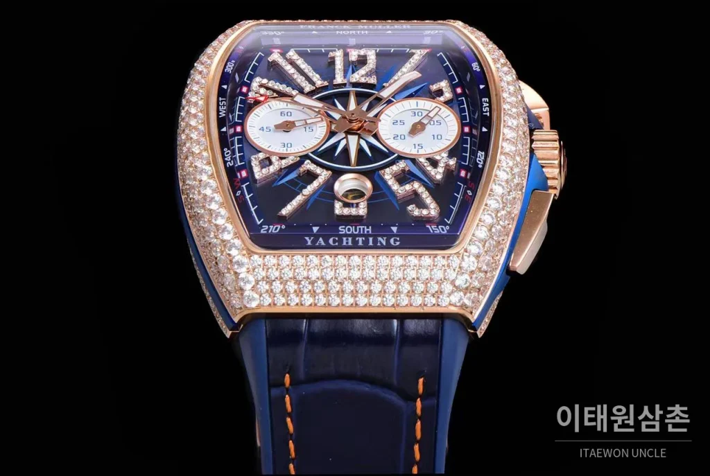 프랭크뮬러 뱅가드 요팅 V45 블루 다이얼 크로노그래프 오토매틱 54mm 네이비 러버 스트랩 로즈골드 베젤 (2)