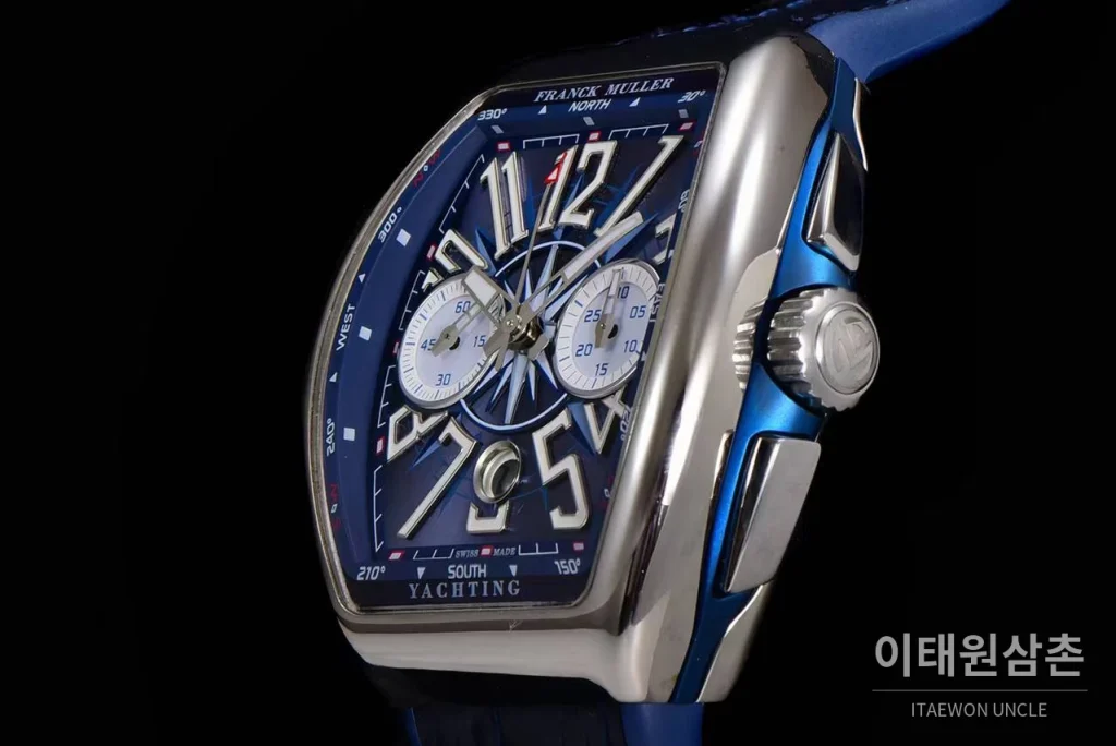 프랭크뮬러 뱅가드 요팅 V45 블루 다이얼 크로노그래프 오토매틱 54mm 블루 가죽 스트랩