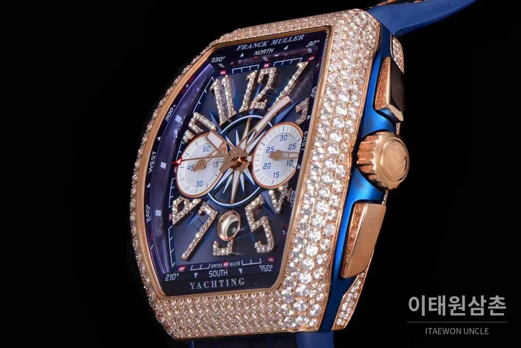 프랭크뮬러 뱅가드 요팅 V45 블루 다이얼 크로노그래프 오토매틱 54mm 네이비 러버 스트랩 로즈골드 베젤 (2)