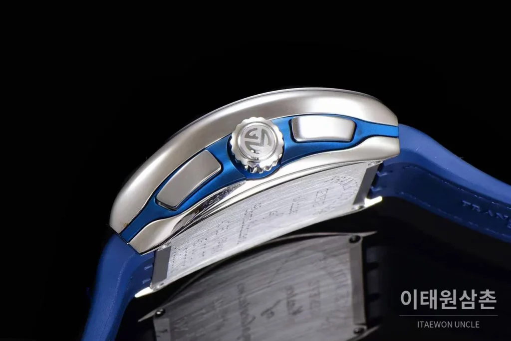 프랭크뮬러 뱅가드 요팅 V45 블루 다이얼 크로노그래프 오토매틱 54mm 블루 가죽 스트랩