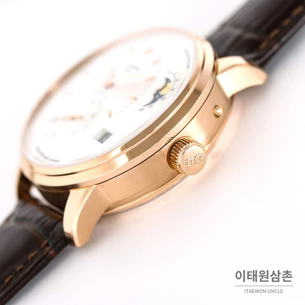 글라슈테오리지널 오프센터 문페이즈 빅데이트 오토매틱 워치 40mm 네이비 다이얼 네이비 가죽 스트랩