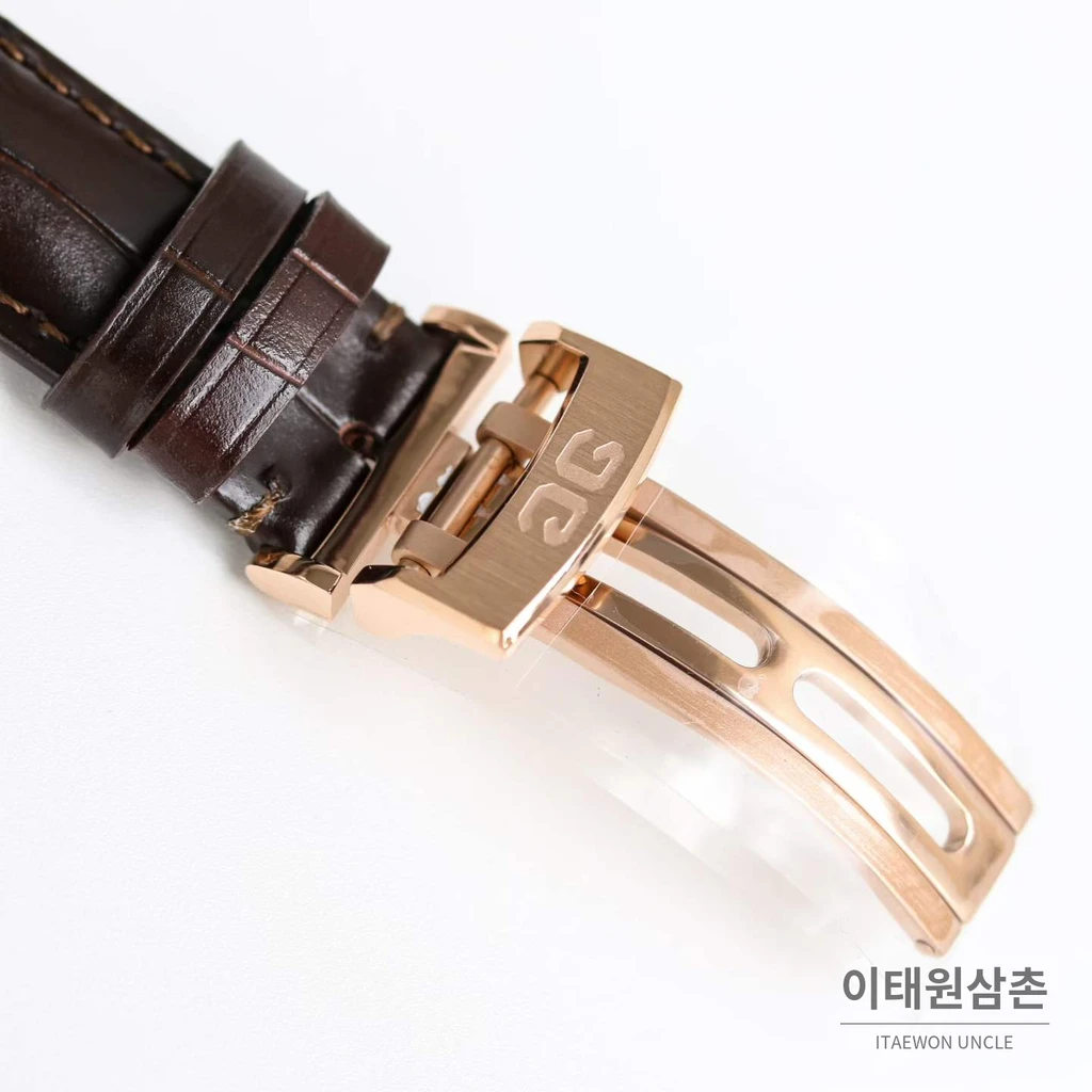 글라슈테오리지널 오프센터 문페이즈 빅데이트 오토매틱 워치 40mm 네이비 다이얼 네이비 가죽 스트랩