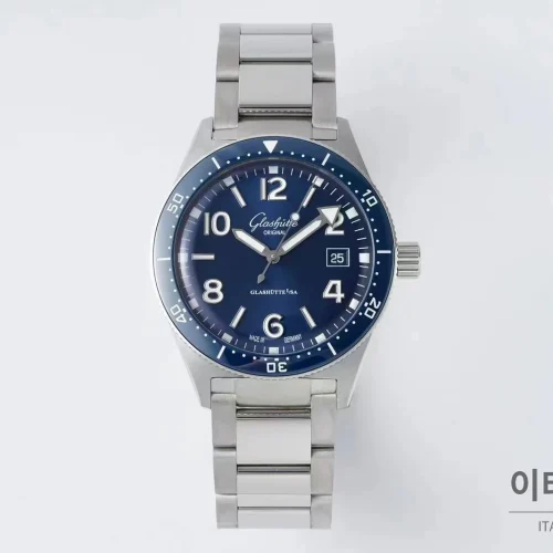 글라슈테오리지널 오리지널 씨큐 스틸 블랙다이얼 다이버 오토매틱 43mm 스틸 브레이슬릿 네이비 베젤