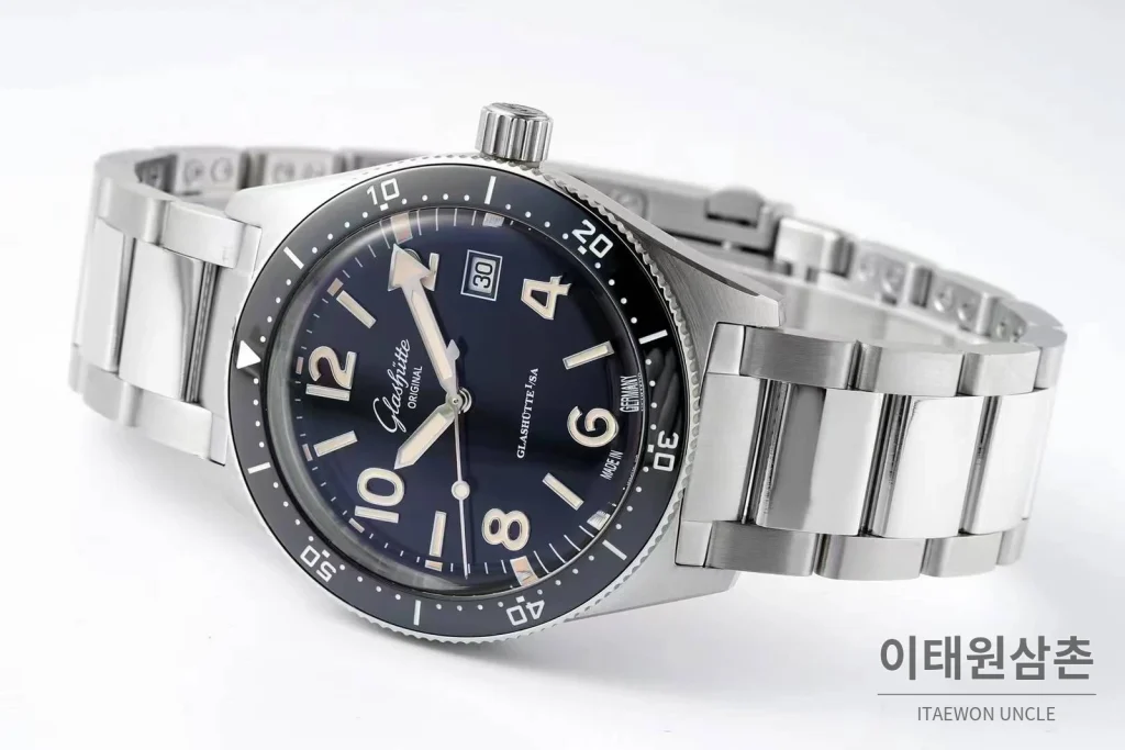 글라슈테오리지널 오리지널 씨큐 스틸 블랙다이얼 다이버 오토매틱 43mm 스틸 브레이슬릿 블랙 베젤