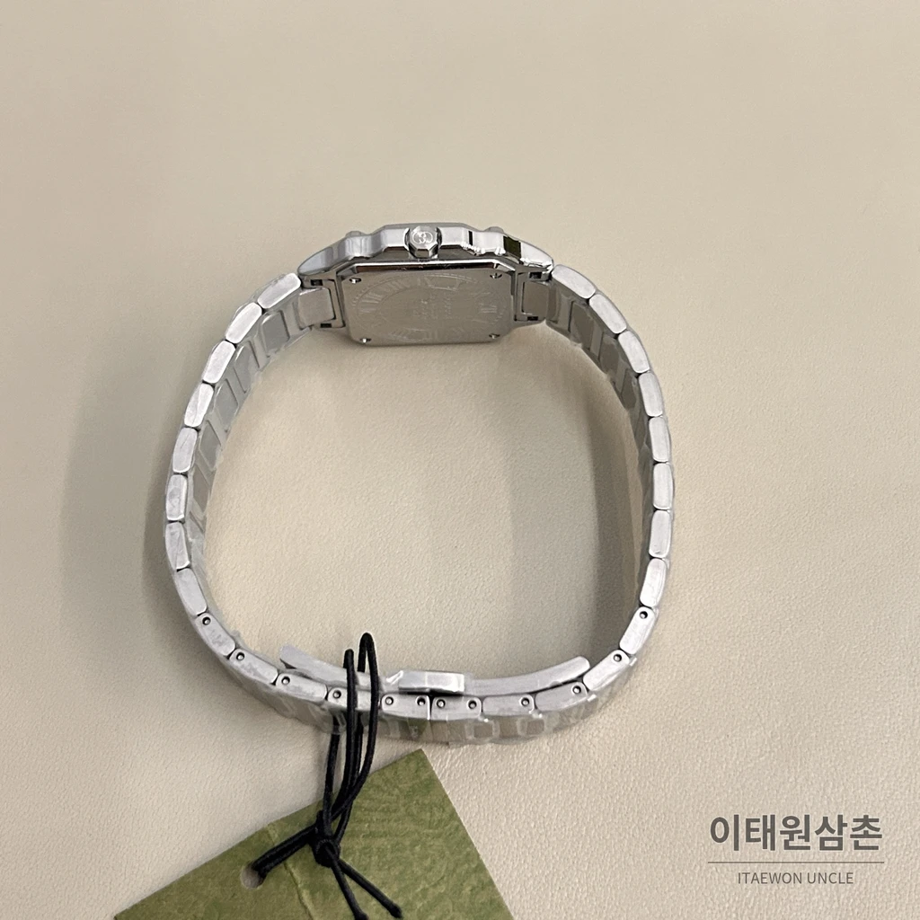 구찌 G-플랫 스틸 스톤 인덱스 핑크 다이얼 여성 시계 24mm