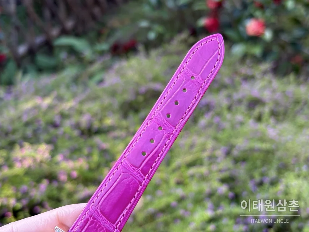 에르메스 H 시리즈 쿼츠 자개 다이얼 핑크 가죽 스트랩 로즈골드 베젤