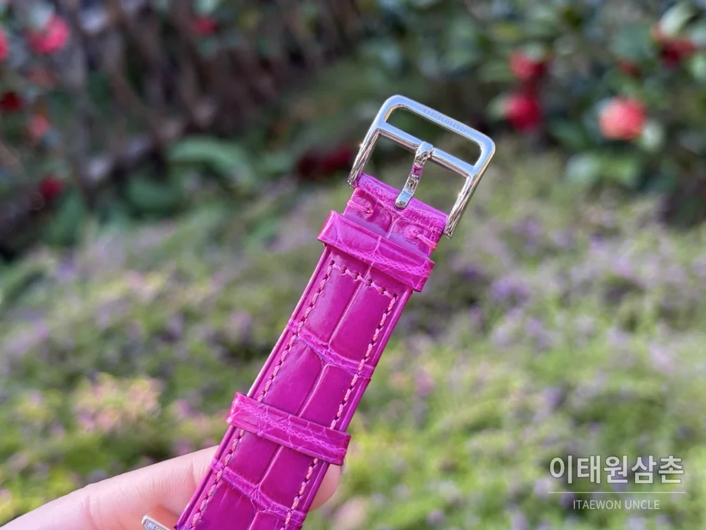 에르메스 H 시리즈 쿼츠 자개 다이얼 핑크 가죽 스트랩 로즈골드 베젤