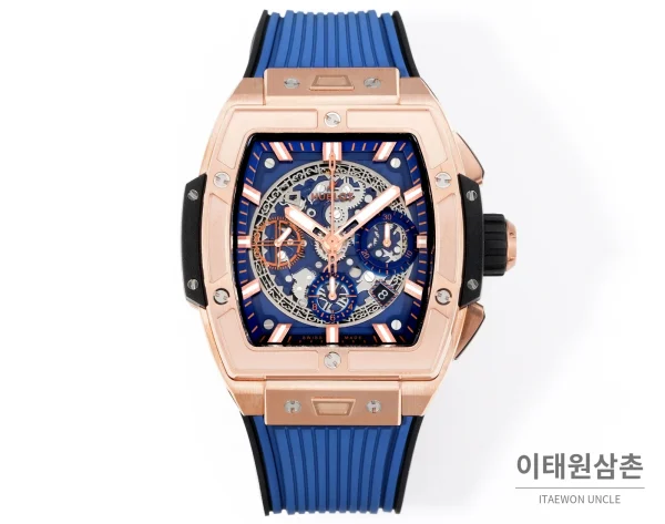 위블로 빅뱅 오토매틱 블루 다이얼 블루 러버 스트랩 로즈골드 베젤 로즈골드 케이스