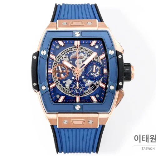 위블로 빅뱅 오토매틱 블루 다이얼 블루 러버 스트랩 블루 베젤 로즈골드 케이스
