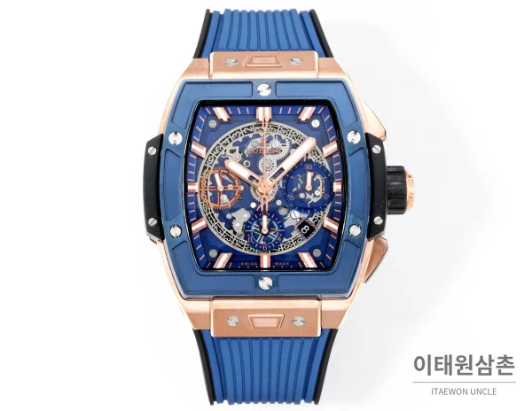 위블로 빅뱅 오토매틱 블루 다이얼 블루 러버 스트랩 블루 베젤 로즈골드 케이스