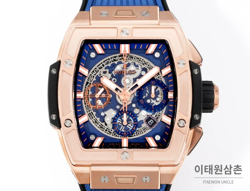 위블로 빅뱅 오토매틱 블루 다이얼 블루 러버 스트랩 로즈골드 베젤 로즈골드 케이스