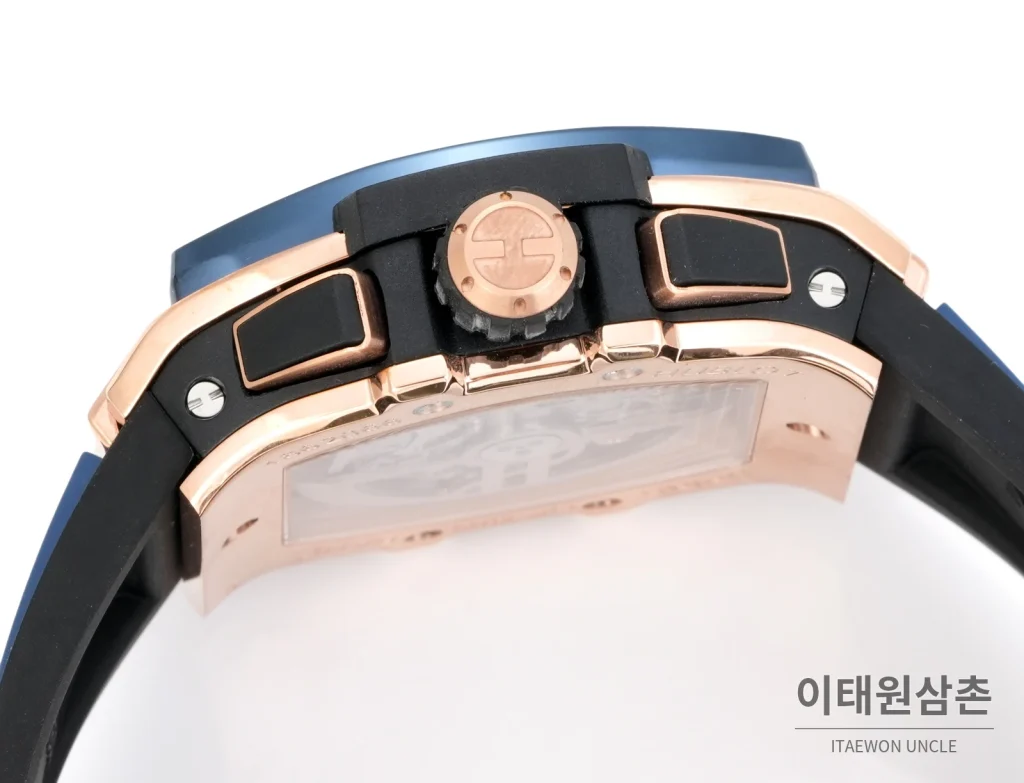 위블로 빅뱅 오토매틱 블루 다이얼 블루 러버 스트랩 블루 베젤 로즈골드 케이스