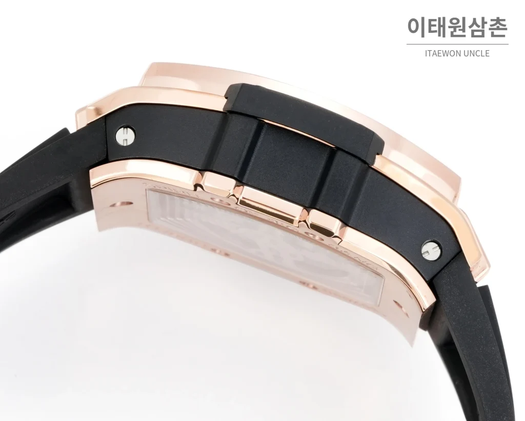 위블로 빅뱅 오토매틱 스켈레톤 다이얼 블랙 러버 스트랩 로즈골드 베젤 로즈골드 케이스