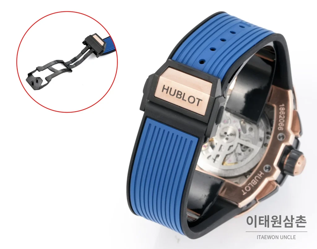 위블로 빅뱅 오토매틱 블루 다이얼 블루 러버 스트랩 블루 베젤 로즈골드 케이스