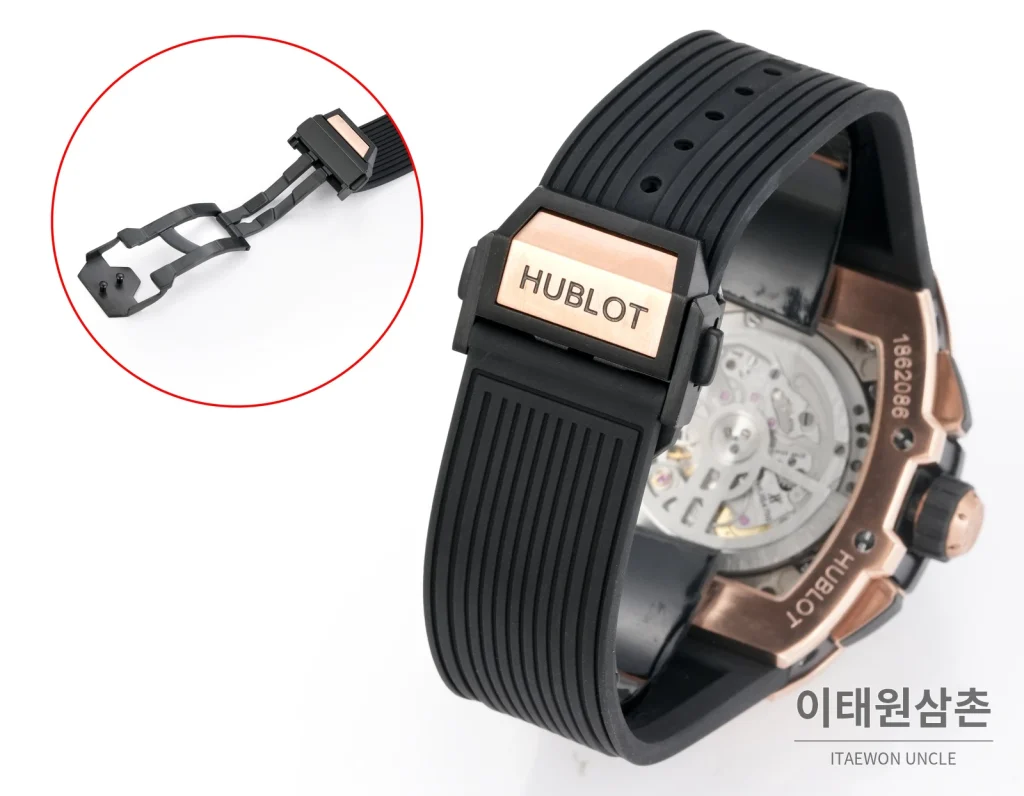 위블로 빅뱅 오토매틱 스켈레톤 다이얼 블랙 러버 스트랩 로즈골드 베젤 로즈골드 케이스