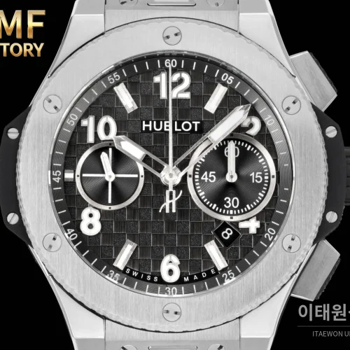 위블로 빅뱅 블랙 세라믹베젤 체커다이얼 크로노그래프 오토매틱 43mm