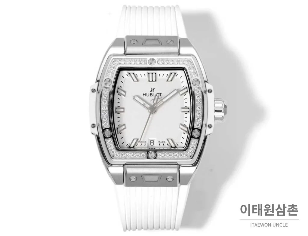 위블로 빅뱅 다이아몬드 스틸 스켈레톤 러버밴드 오토매틱 39mm 실버 / 블랙 실버 베젤 (2)