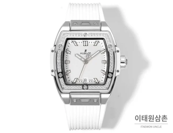 위블로 빅뱅 다이아몬드 스틸 스켈레톤 러버밴드 오토매틱 39mm 실버 / 블랙 실버 베젤 (2)