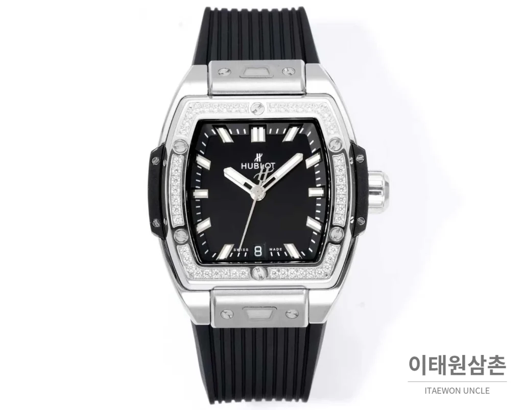 위블로 빅뱅 다이아몬드 스틸 스켈레톤 러버밴드 오토매틱 39mm 실버 / 블랙 실버 베젤