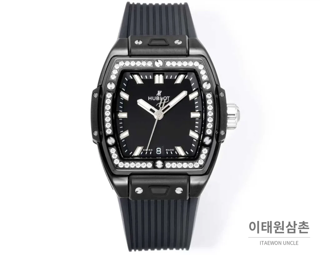 위블로 빅뱅 다이아몬드 스틸 스켈레톤 러버밴드 오토매틱 39mm 실버 / 블랙 블랙 베젤